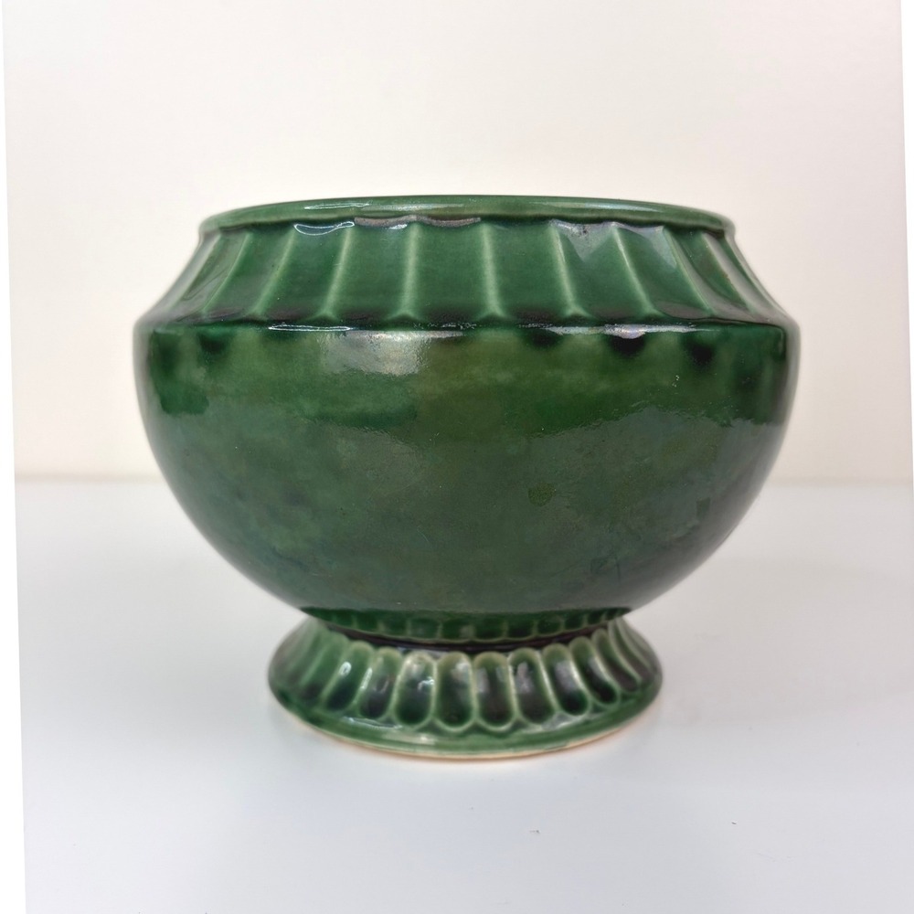Vintage McCoy USA Green Pedestal Jardiniere Planter Footed Pottery MCM